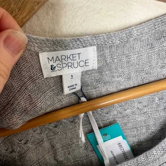 Market & Spruce Cable Knit Dolman Pullover Gray Small - Picture 3 of 8